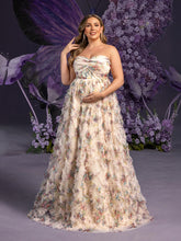 Plus Maternity  Strapless Ruffle Trim Floral Mesh Party Dress